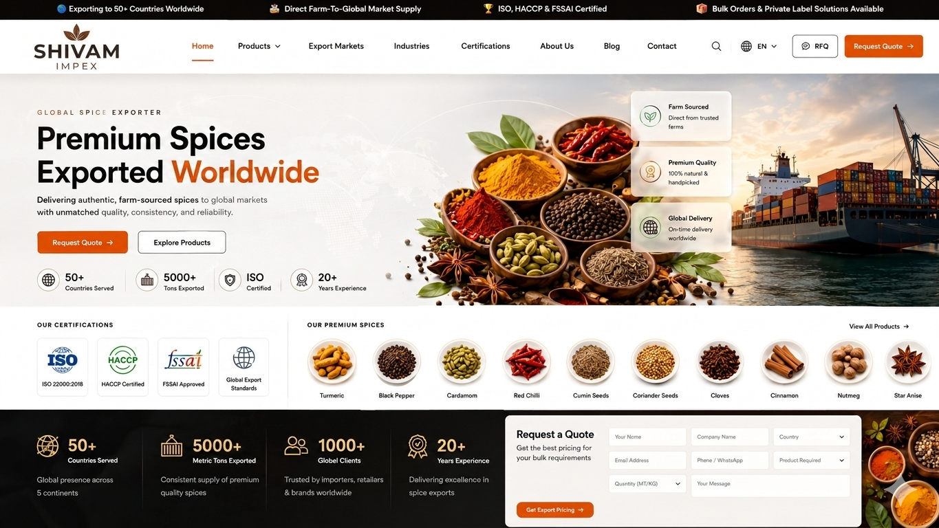 Shivam Impex — Global spice export company